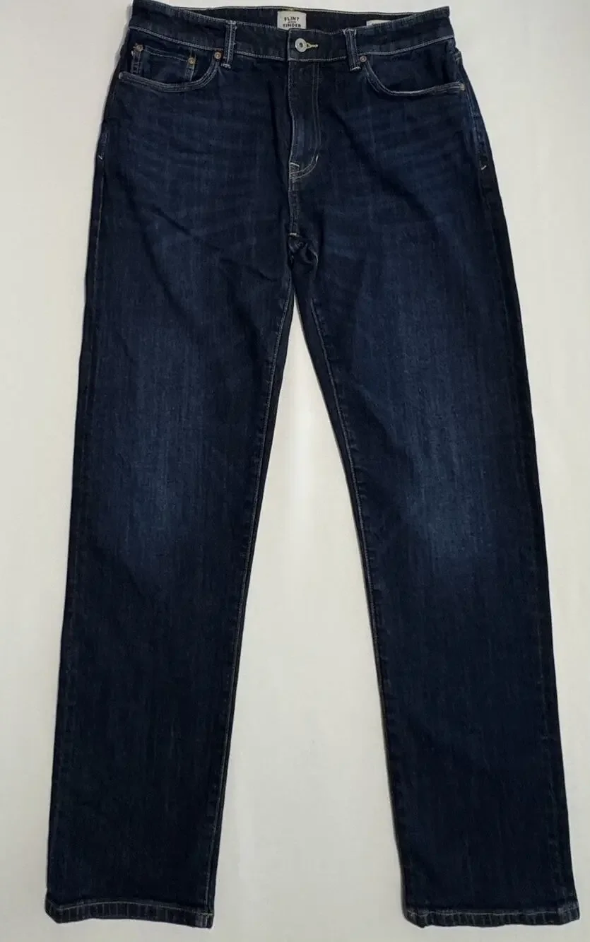 Flint and Tinder Men's Selvedge Straight Fit Dark Wash Blue Denim Jeans 32x32